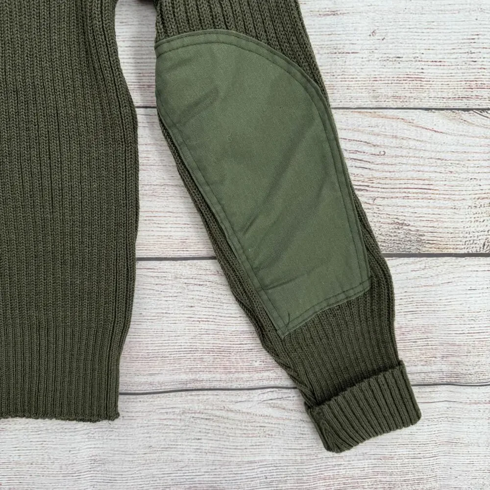 Vintage SEBO Knitwear Army Wool Commando Military Sweater Mens 40 Green Rib Knit